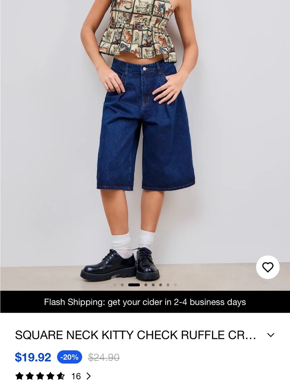 Cider Cream and Green Square Neck Kitty Check Ruffle Crop Top